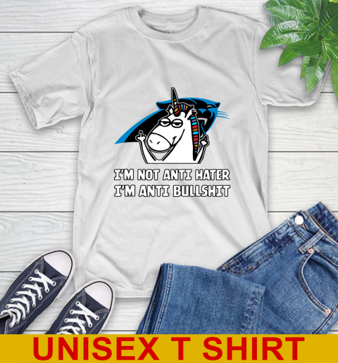 Carolina Panthers NFL Football Unicorn I'm Not Anti Hater I'm Anti Bullshit T-Shirt