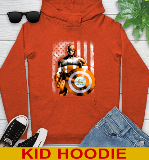 Miami Marlins MLB Baseball Captain America Marvel Avengers American Flag Shirt Youth Hoodie 4