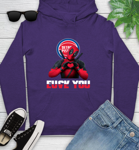 NBA Detroit Pistons Deadpool Love You Fuck You Basketball Sports Youth Hoodie 5