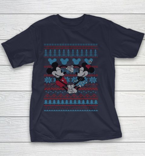 Disney Mickey And Minnie Mouse Christmas Ugly Sweater Style Youth T-Shirt 2