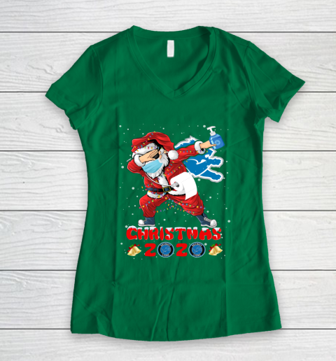 Detroit Lions Funny Santa Claus Dabbing Christmas 2020 NFL Women's V-Neck T-Shirt 3