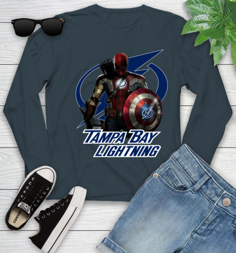 NHL Captain America Thor Spider Man Hawkeye Avengers Endgame Hockey Tampa Bay Lightning Youth Long Sleeve 8