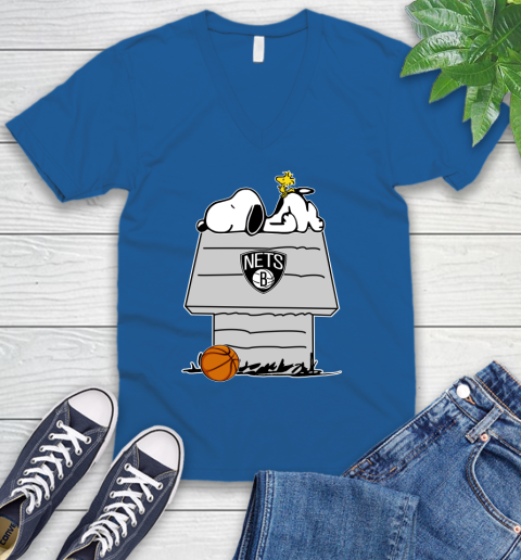Brooklyn Nets NBA Basketball Snoopy Woodstock The Peanuts Movie V-Neck T-Shirt 6