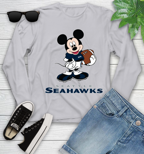 NFL Football Seattle Seahawks Cheerful Mickey Mouse Shirt Youth Long Sleeve 5
