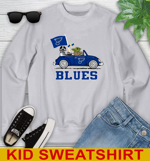 NHL Hockey St.Louis Blues Darth Vader Baby Yoda Driving Star Wars Shirt Youth Sweatshirt 4