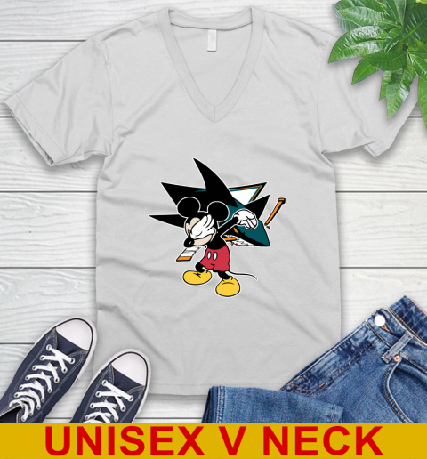 San Jose Sharks NHL Hockey Dabbing Mickey Disney Sports V-Neck T-Shirt