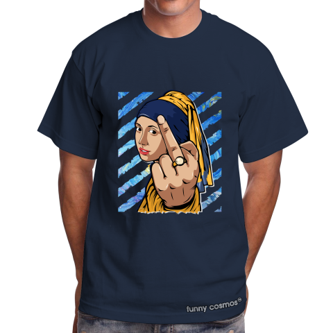 Girl with a Pearl Earring Middle Finger Funny T Shirt To Matching White Yellow Blue Shirts Jördan 2 Funny T Shirts