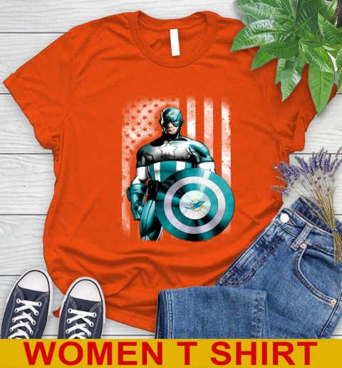 Miami Dolphins NFL Football Captain America Marvel Avengers American Flag Shirt Women's T-Shirt 3