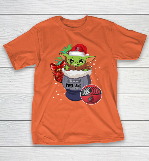 Portland Trail Blazers Christmas Baby Yoda Star Wars Funny Happy NBA T-Shirt 6