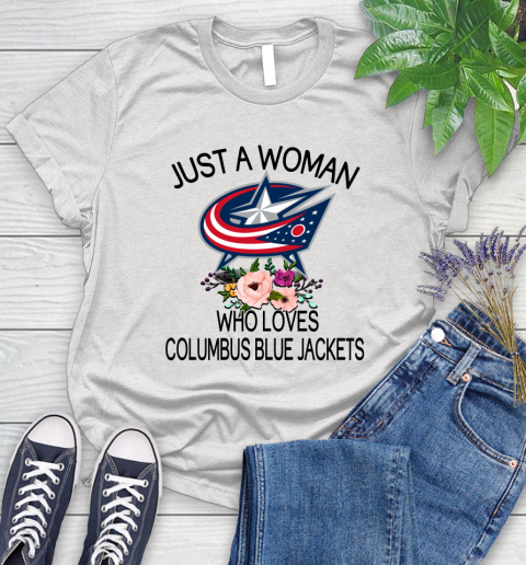 NHL Just A Woman Who Loves Columbus Blue Jackets Hockey Sports Women's T-Shirt