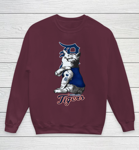 MLB Baseball My Cat Loves Detroit Tigers Youth Sweatshirt 4