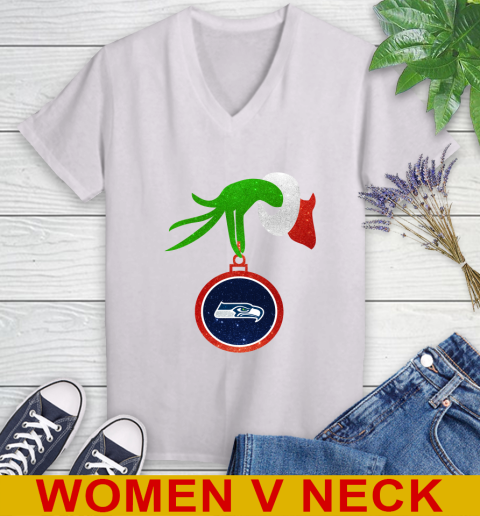Seattle Seahawks Grinch Merry Christmas NFL Football Women's V-Neck T-Shirt