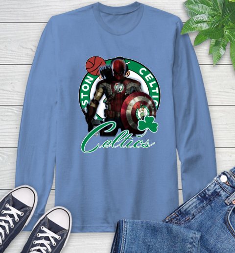 Boston Celtics NBA Basketball Captain America Thor Spider Man Hawkeye Avengers Long Sleeve T-Shirt 11