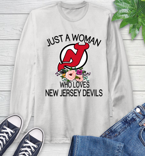 NHL Just A Woman Who Loves New Jersey Devils Hockey Sports Long Sleeve T-Shirt
