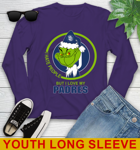 San Diego Padres MLB Christmas Grinch I Hate People But I Love My Favorite Baseball Team Youth Long Sleeve 5