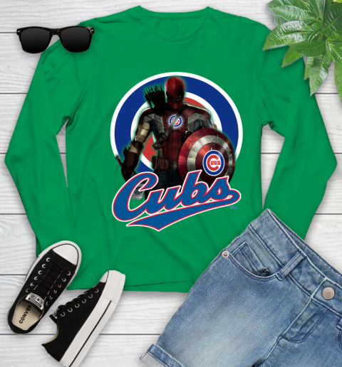 MLB Captain America Thor Spider Man Hawkeye Avengers Endgame Baseball Chicago Cubs Youth Long Sleeve 6