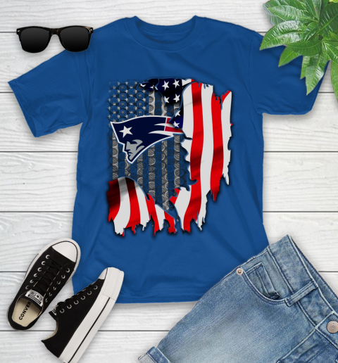 New England Patriots NFL Football American Flag Youth T-Shirt 12