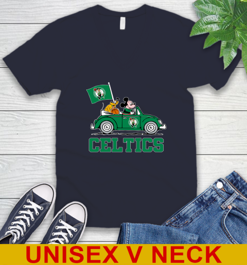 NBA Basketball Boston Celtics Pluto Mickey Driving Disney Shirt V-Neck T-Shirt 3