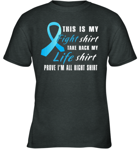 85pm prostate cancer light blue ribbon my fight shirt my life shirts youth t shirt 26 front dark heather