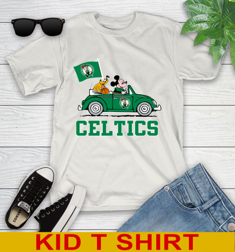 NBA Basketball Boston Celtics Pluto Mickey Driving Disney Shirt Youth T-Shirt 12
