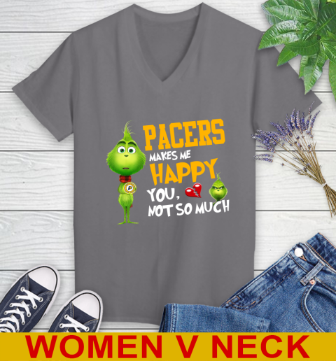 NBA Indiana Pacers Makes Me Happy You Not So Much Grinch Basketball Sports Women's V-Neck T-Shirt 11