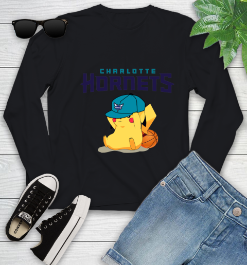 NBA Pikachu Basketball Sports Charlotte Hornets Youth Long Sleeve 2
