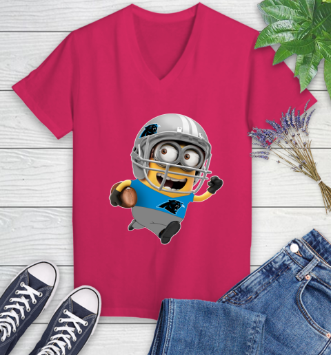 NFL Carolina Panthers Minions Disney Football Sports Women's V-Neck T-Shirt 9