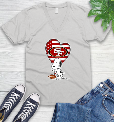 San Francisco 49ers NFL Football The Peanuts Movie Adorable Snoopy V-Neck T-Shirt