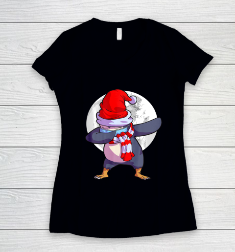 Penguin Wearing Mask Shirt Kids Quarantine Christmas Women's V-Neck T-Shirt