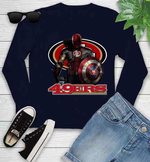 NFL Captain America Thor Spider Man Hawkeye Avengers Endgame Football San Francisco 49ers Youth Long Sleeve 3