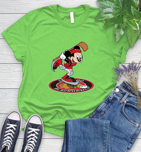 NHL Hockey Chicago Blackhawks Cheerful Mickey Disney Shirt Women's T-Shirt 10