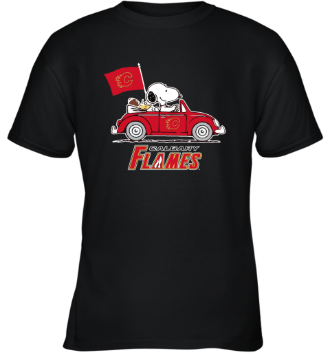 Snoopy And Woodstock Ride The Calary flames Car NHL Youth T-Shirt