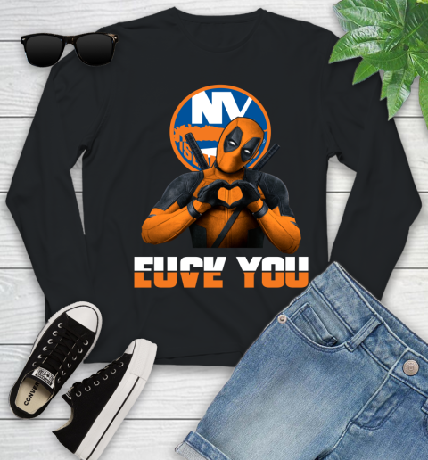 NHL New York Islanders Deadpool Love You Fuck You Hockey Sports Youth Long Sleeve