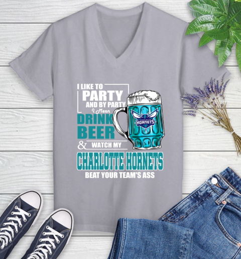 NBA Drink Beer and Watch My Charlotte Hornets Beat Your Team' Ass Women's V-Neck T-Shirt 4