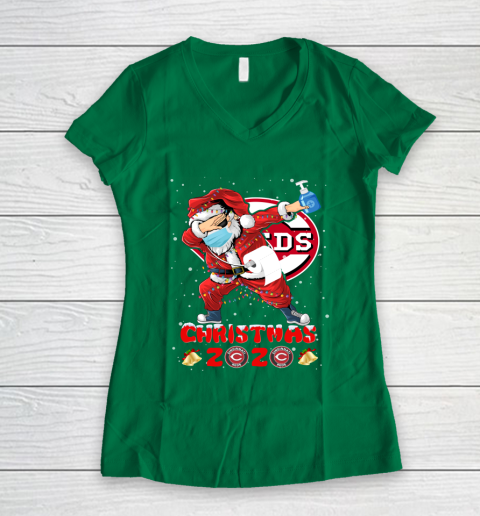 Cincinnati Reds Funny Santa Claus Dabbing Christmas 2020 MLB Women's V-Neck T-Shirt 3