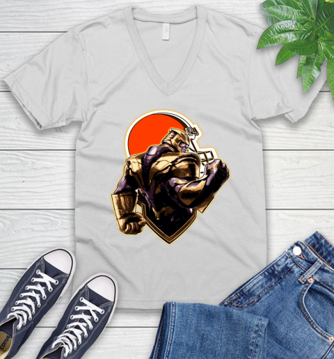 NFL Thanos Avengers Endgame Football Sports Cleveland Browns V-Neck T-Shirt