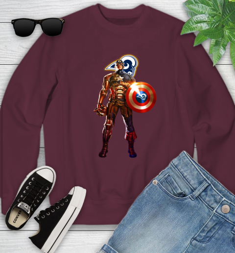 NFL Captain America Marvel Avengers Endgame Football Sports Los Angeles Rams Youth Sweatshirt 5
