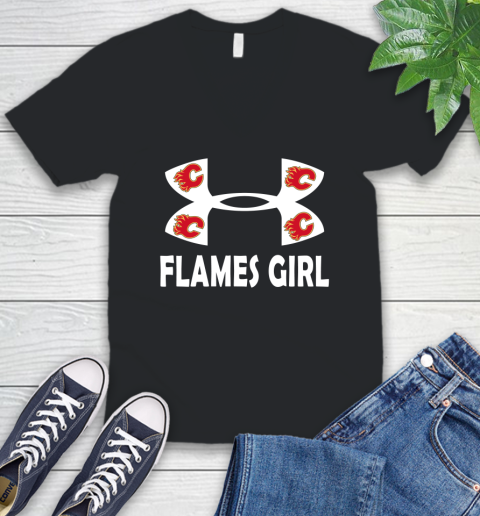 NHL Calgary Flames Girl Under Armour Hockey Sports V-Neck T-Shirt