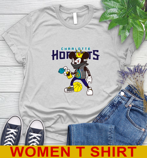 Charlotte Hornets NBA Basketball Mickey Peace Sign Sports Women's T-Shirt