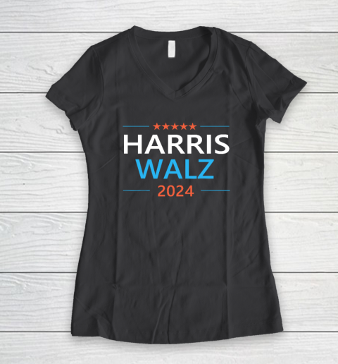 Harris Walz 2024 For President Patriotic Kamala Democrat Women's V-Neck T-Shirt 4