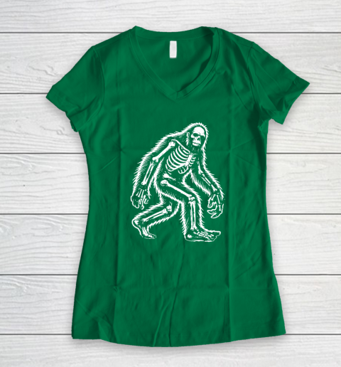 Funny Bigfoot Sasquatch Halloween Skeleton Women's V-Neck T-Shirt 3