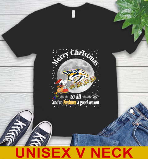 Nashville Predators Merry Christmas To All And To Predators A Good Season NHL Hockey Sports V-Neck T-Shirt