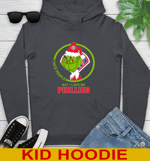 Philadelphia Phillies MLB Christmas Grinch I Hate People But I Love My Favorite Baseball Team Youth Hoodie 9