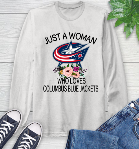 NHL Just A Woman Who Loves Columbus Blue Jackets Hockey Sports Long Sleeve T-Shirt