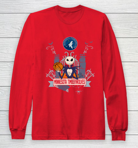 NBA Minnesota Timberwolves Basketball Jack Skellington Halloween Long Sleeve T-Shirt 7