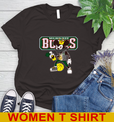 Milwaukee Bucks NBA Basketball Mickey Peace Sign Sports Women's T-Shirt 8