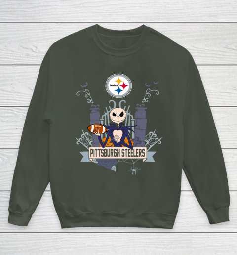 NFL Pittsburgh Steelers Football Jack Skellington Halloween Youth Sweatshirt 8
