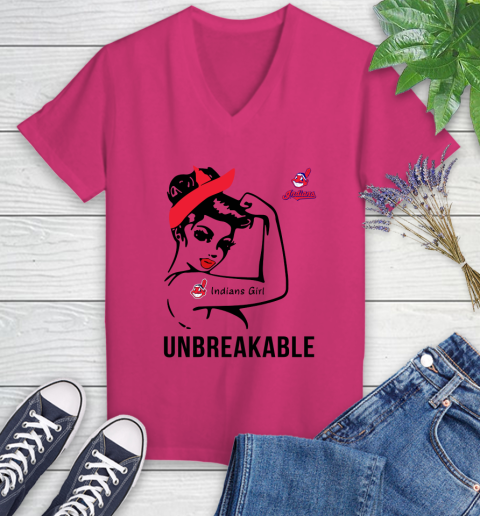 MLB Cleveland Indians Girl Unbreakable Baseball Sports Women's V-Neck T-Shirt 5