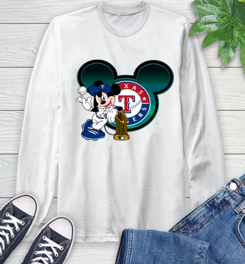 MLB Texas Rangers The Commissioner's Trophy Mickey Mouse Disney Long Sleeve T-Shirt