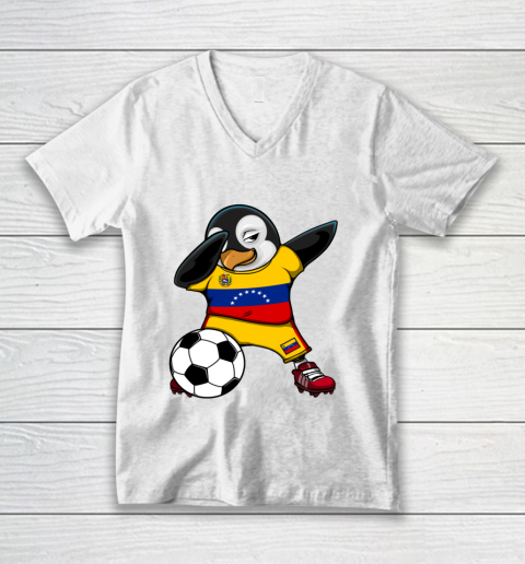 Dabbing Penguin Venezuela Soccer Fans Jersey Football Lovers V-Neck T-Shirt